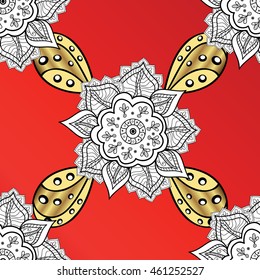 vintage pattern on red background with golden elements.