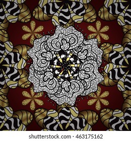 vintage pattern on red background with golden elements.