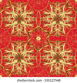 Vintage pattern on red background with golden elements.