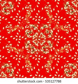 Vintage pattern on red background with golden elements.