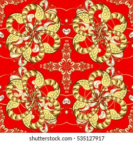 Vintage pattern on red background with golden elements.