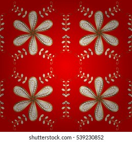 Vintage pattern on red background with golden elements. Round shadow.