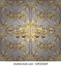 Vintage pattern on red background with golden elements. Round shadow.