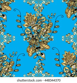 Vintage pattern on red gradient background with golden elements.