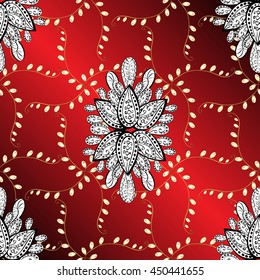 Vintage pattern on red gradient background with golden and white elements