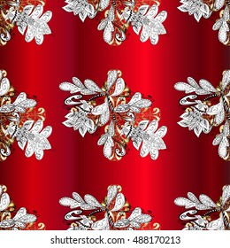 Vintage pattern on red gradient background with golden elements.