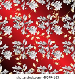Vintage pattern on red gradient background with golden elements.