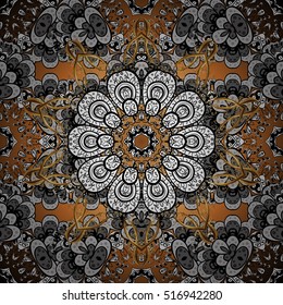 vintage pattern on round yellow and golden gradient background with white elements.