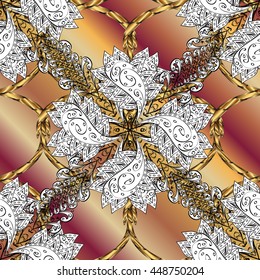 vintage pattern on stripe gradient yellow and brown background with golden and white elements.