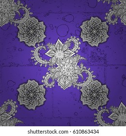 Vintage pattern on violet background with white elements. Christmas, snowflake, new year.
