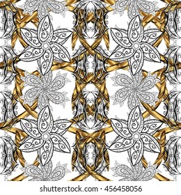 Vintage pattern on white background with golden elements.