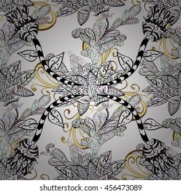 Vintage pattern on white background with golden elements.
