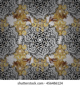 Vintage pattern on white background with golden elements.