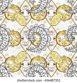 Vintage pattern on white background with golden elements.