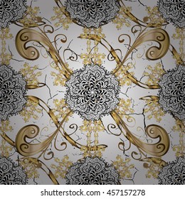 Vintage pattern on white background with golden elements.