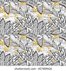 Vintage pattern on white background with golden elements.