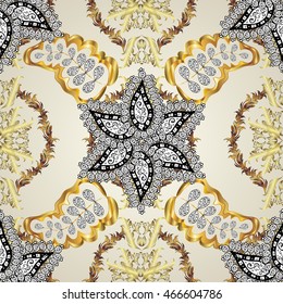 Vintage pattern on white background with golden elements.