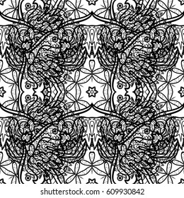 Vintage pattern on white background with gray elements. Backdrop, fabric, gray wallpaper. Vector gray seamless pattern. Flat hand drawn vintage collection.