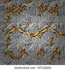 Vintage pattern on white grid background with golden elements.