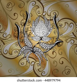 vintage pattern on yellow background with golden elements.