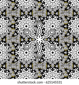 Vintage pattern on yellow background with white elements. Christmas, snowflake, new year. White pattern on yellow background with white elements.