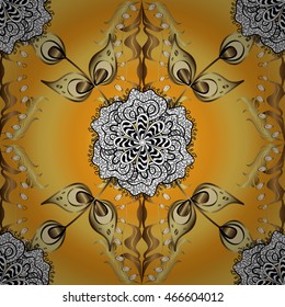 vintage pattern on yellow and orange gradient background with golden elements.