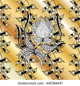 vintage pattern on yellow stripe gradient background with golden elements.