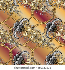 Vintage pattern on yellow stripe background. Vector illustration.