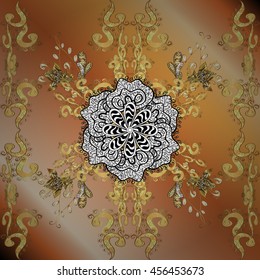 Vintage pattern on yellow stripe gradient background with golden elements.