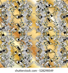 Vintage pattern on yellow stripe background. Vector illustration.