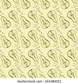 Vintage pattern with pears and handdrawn lettering. Vector background.