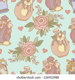 vintage pattern with perfume bottles