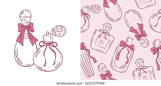 Vintage pattern with perfume bottles and bows