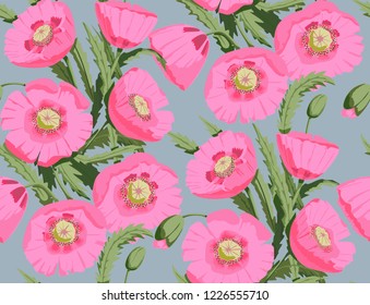 vintage pattern pink poppies seamless