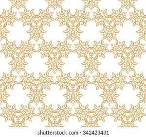 Vintage pattern. Seamless background in Arabic style. Gold, white wallpaper with ornament for design. Traditional oriental decor