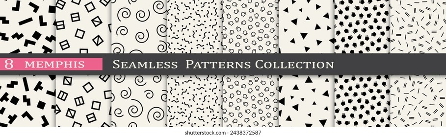 Vintage pattern set. Minimal retro line print. Memphis pattern unique collection.
