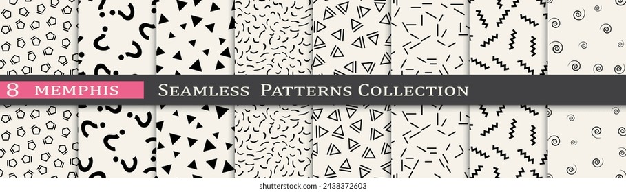 Vintage pattern set. Minimal retro line print. Memphis pattern unique collection.