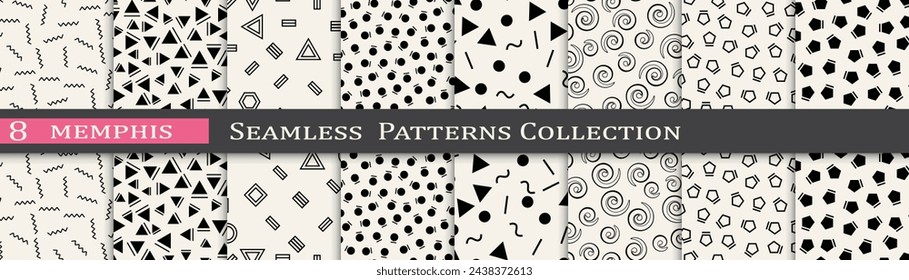 Vintage pattern set. Minimal retro line print. Memphis pattern unique collection.