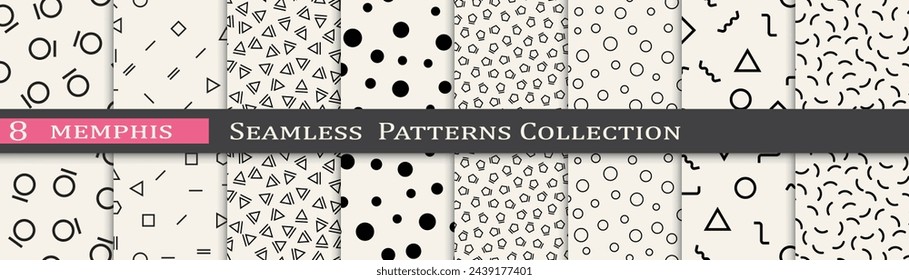 Vintage pattern set. Minimal retro line print. Memphis pattern unique collection.
