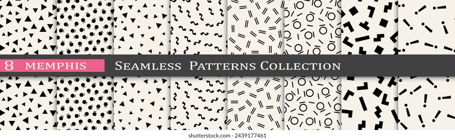 Vintage pattern set. Minimal retro line print. Memphis pattern unique collection.