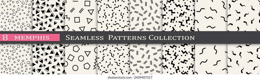 Vintage pattern set. Minimal retro line print. Memphis pattern unique collection.