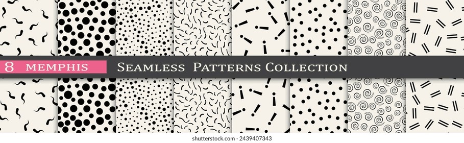 Vintage pattern set. Minimal retro line print. Memphis pattern unique collection.