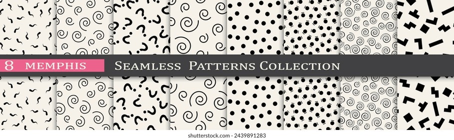 Vintage pattern set. Minimal retro line print. Memphis pattern unique collection.