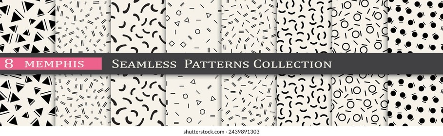 Vintage pattern set. Minimal retro line print. Memphis pattern unique collection.