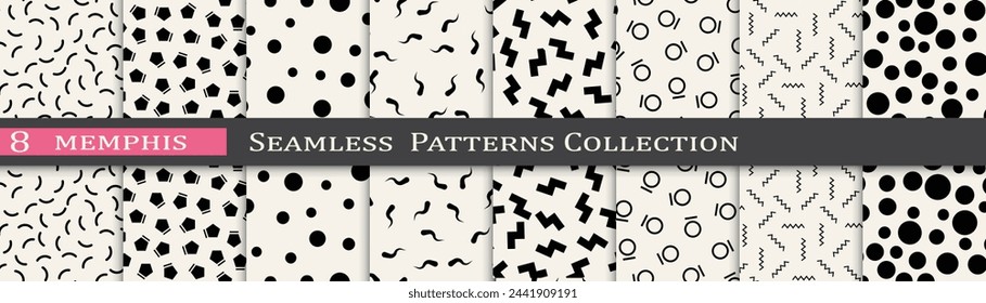 Vintage pattern set. Minimal retro line print. Memphis pattern unique collection.