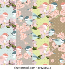 Vintage pattern set of Watercolor Blooming Flowers and birds. Vintage texture collection for textile, texture, wallpaper, invitation, greeting cards, wedding etc