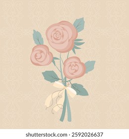Vintage pattern in shabby chic style. Elegant floral motif, nostalgic roses and bows, delicate pastel colors. Vector
