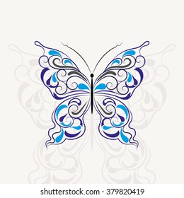 Vintage pattern in a shape of a butterfly with shadow isolated on white background.