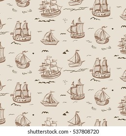  Vintage pattern with ships. Vector illustration.