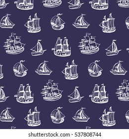  Vintage pattern with ships. Vector illustration.